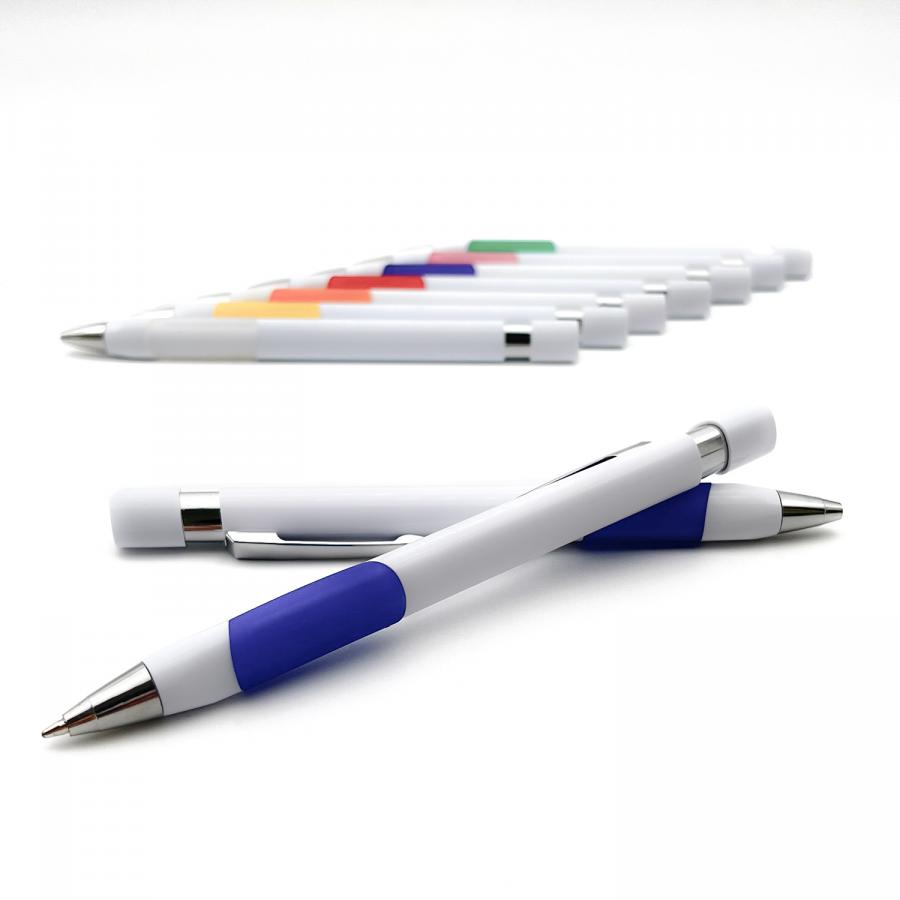 Kugelschreiber dreieckig TRIAMI, weißer Kunststoff & farbig gummierter Griff