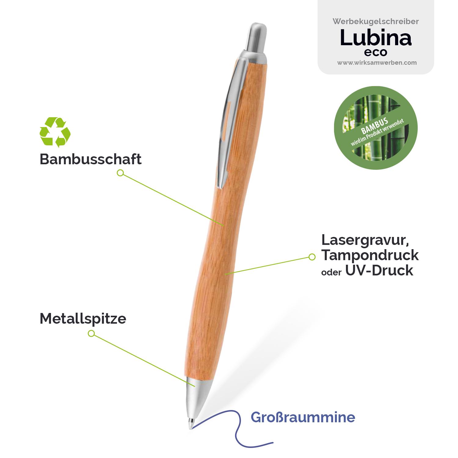 Bambus-Kugelschreiber LUBINA-ECO mit verchromtem Metallclip und Metallspitze (Detailansicht)