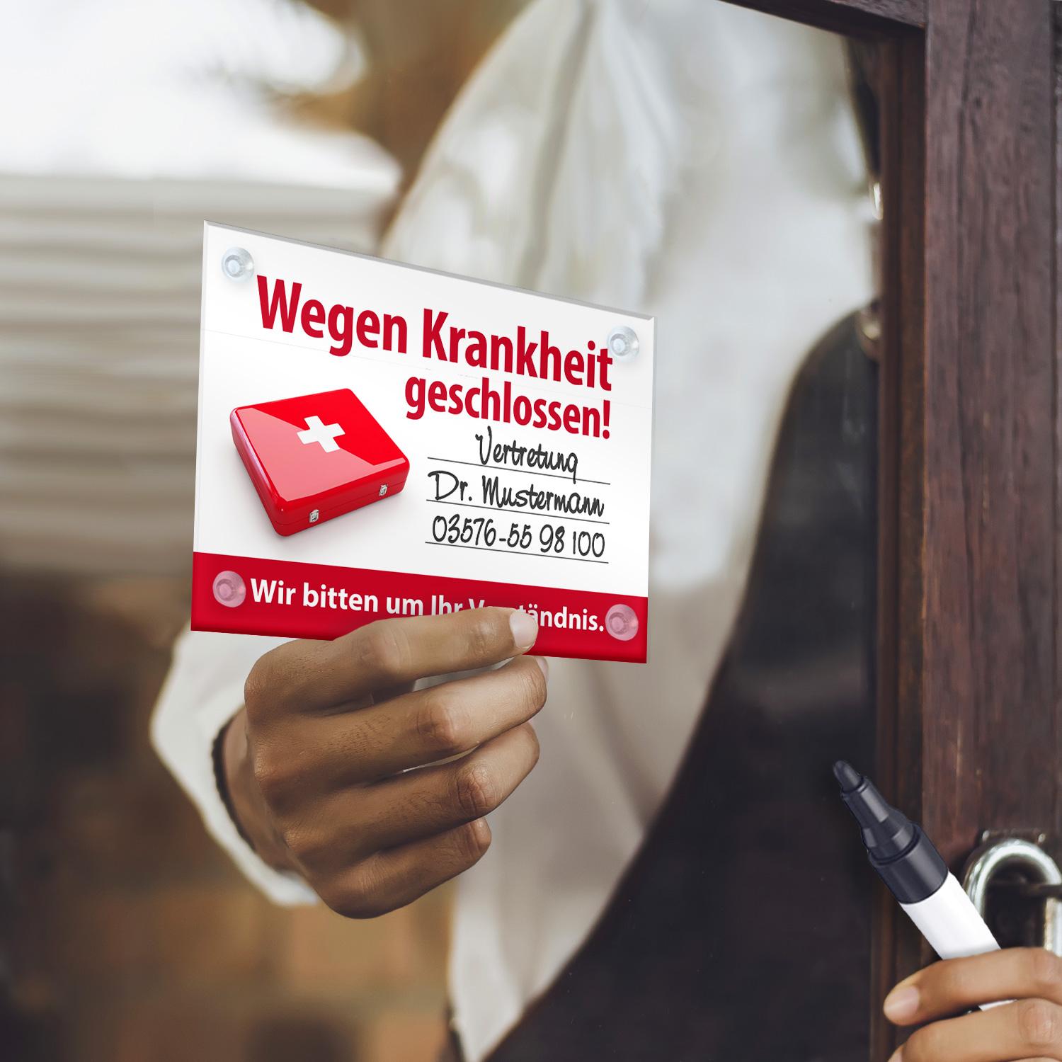 Schild: Wegen Krankheit geschlossen - individuell beschreibbar - DIN A5