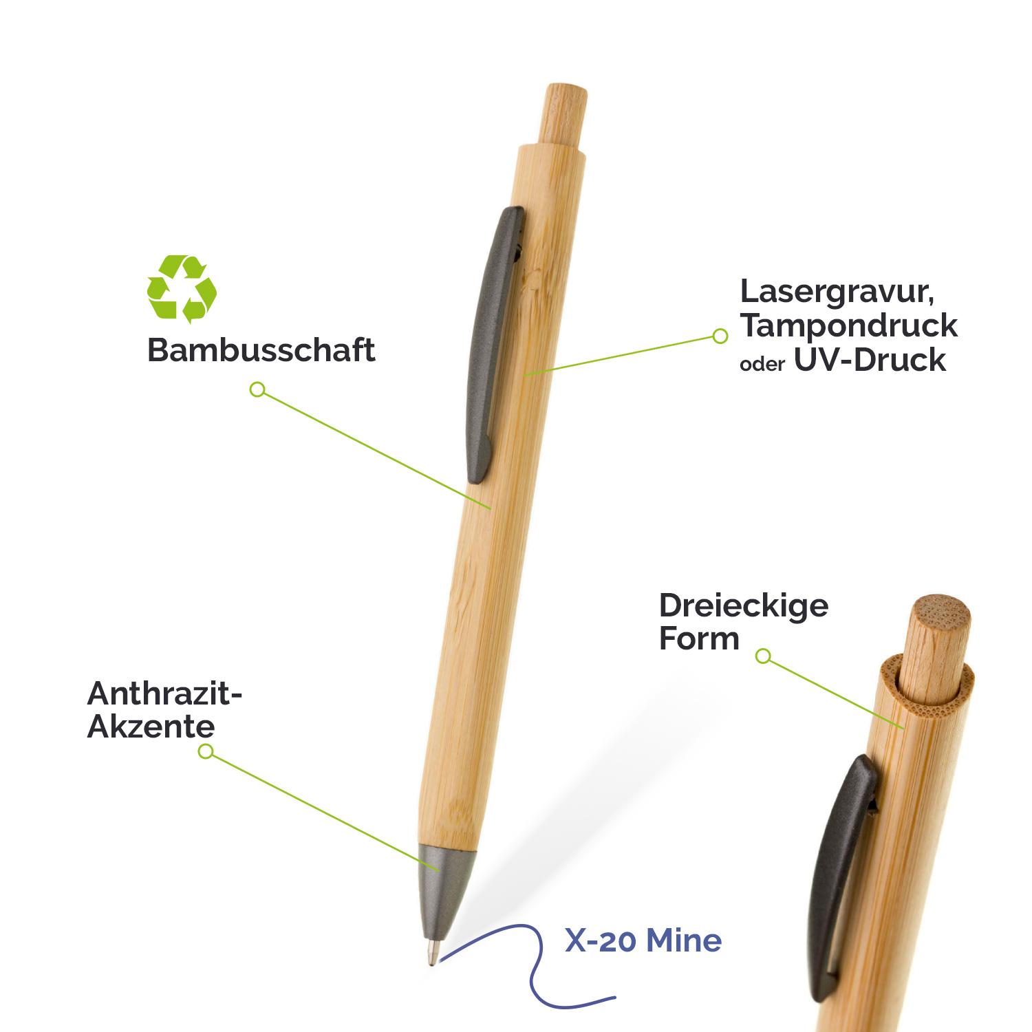 Dreieckiger und kantiger Bambus-Kugelschreiber mit Gravur