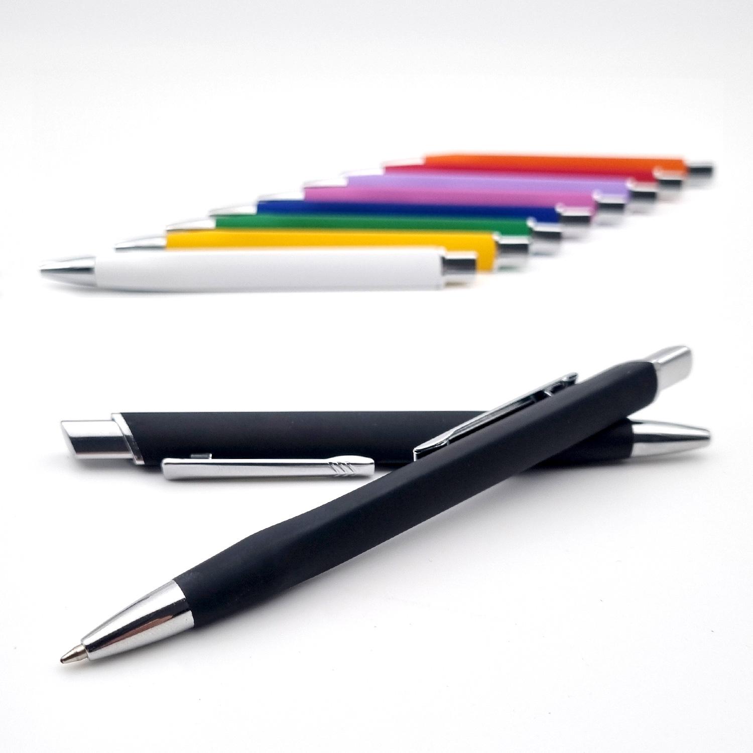 Eckiger Premium Kugelschreiber KANTO, Metall, Softtouch-Oberfläche & hochglänzende Spiegelgravur