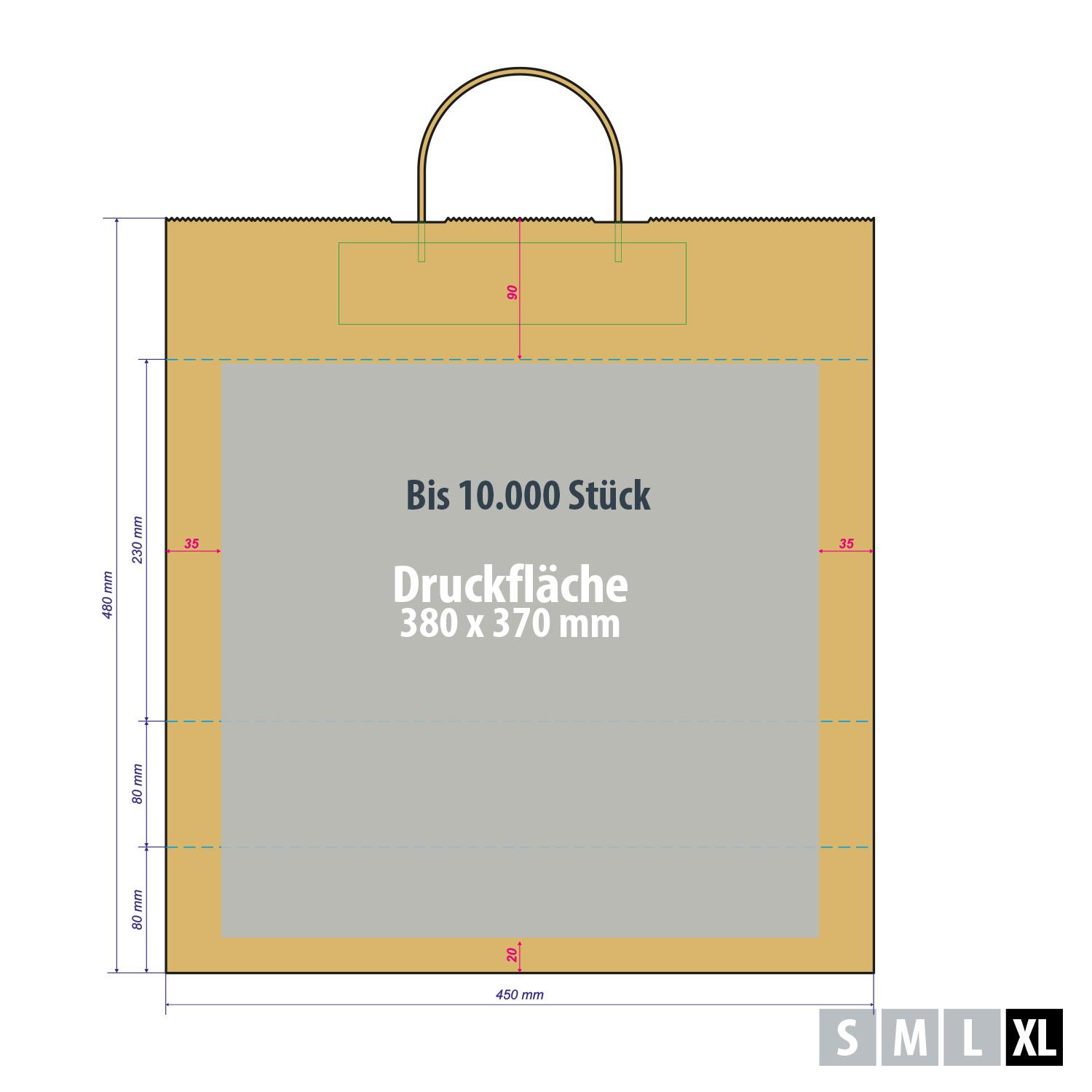 Einkaufstüten Papier braun günstig mit großer Druckfläche – Kleinserie 380 x 370 mm