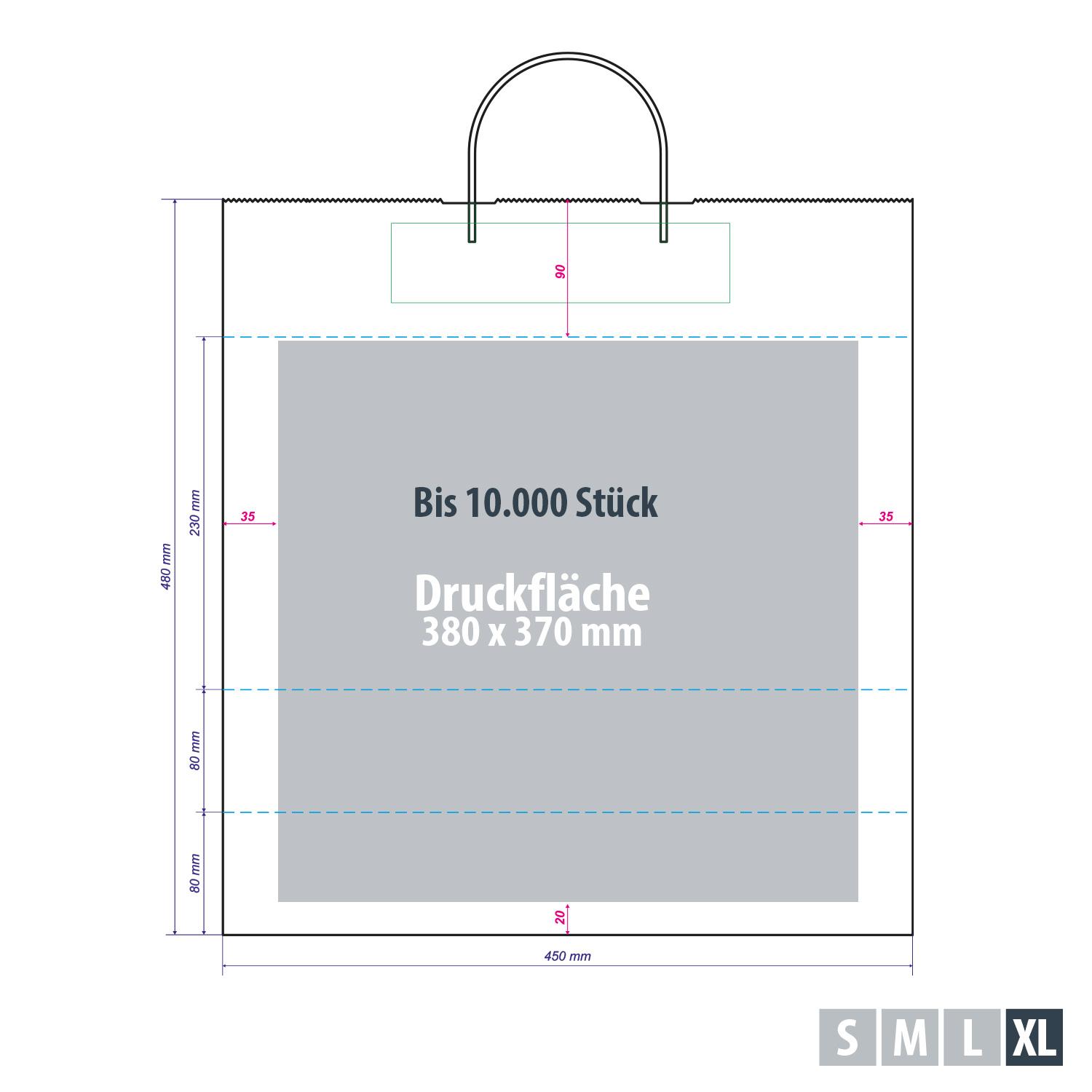 Einkaufstüte Papier weiß mit großer Druckfläche – Kleinserie 380 x 370 mm