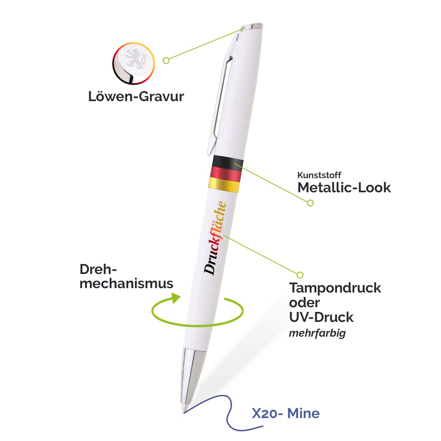 Deutschland Kugelschreiber mit Schwarz-Rot-Gold-Akzenten auf weißem Hintergrund