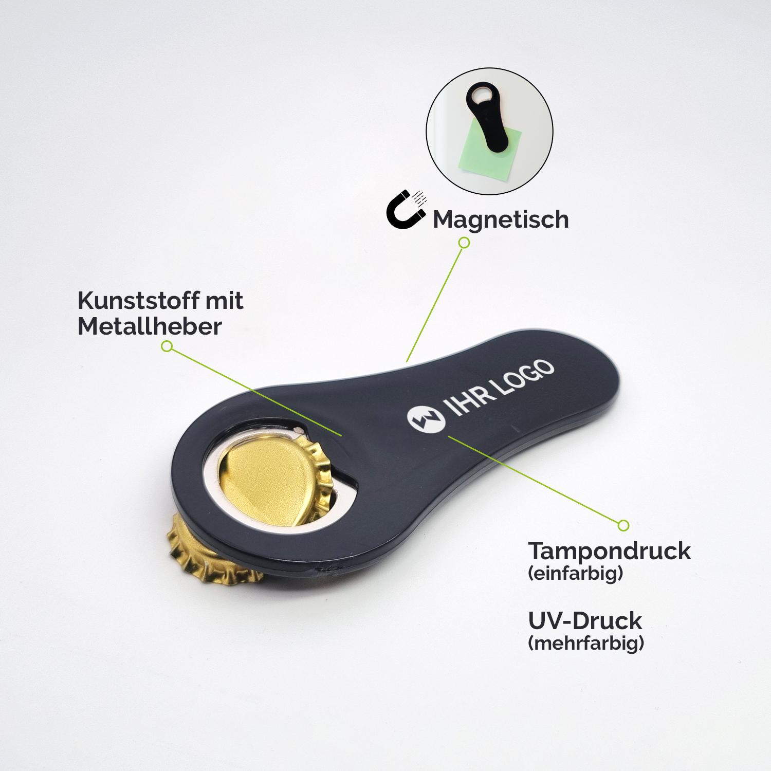 Magnetischer Kunststoff-Flaschenöffner haftet an Metallflächen