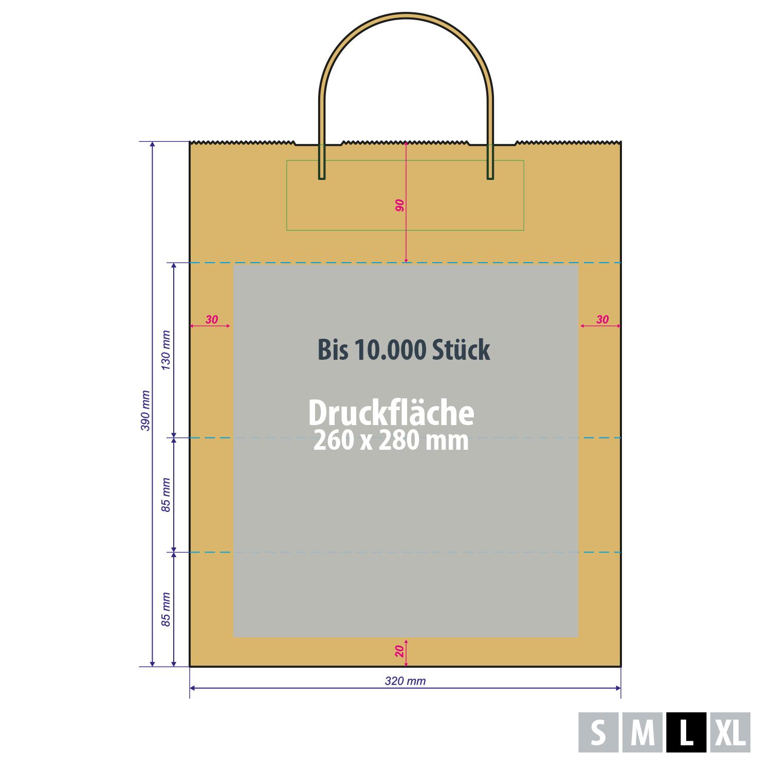Geschenktüten Papier Braun günstig mit großer Druckfläche – Kleinserie 260 x 280 mm