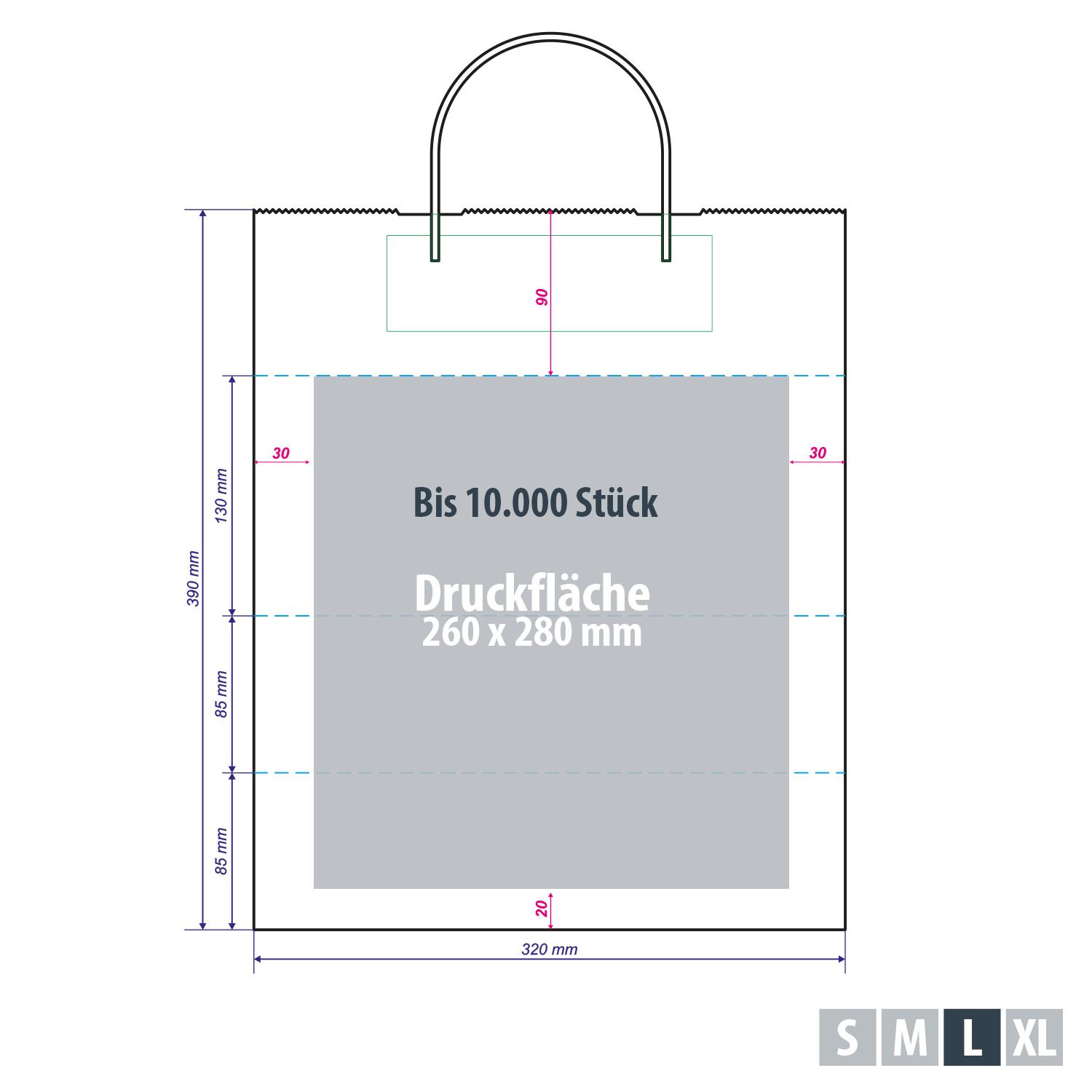 Geschenktüten weiß mit großer Druckfläche – Kleinserie 260 x 280 mm
