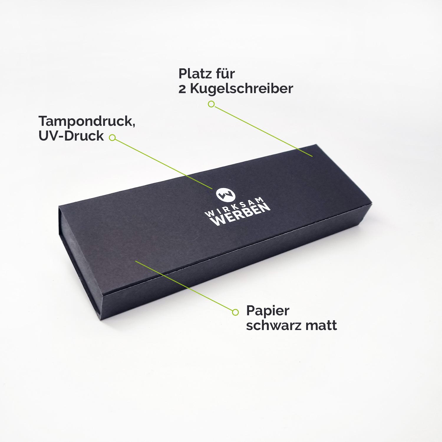 Kugelschreiber Box für zwei Stifte mit Logodruck