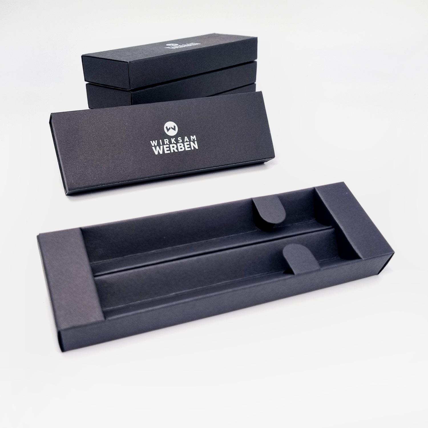 Geöffnete Kugelschreiber Box mit Platz für zwei Stifte