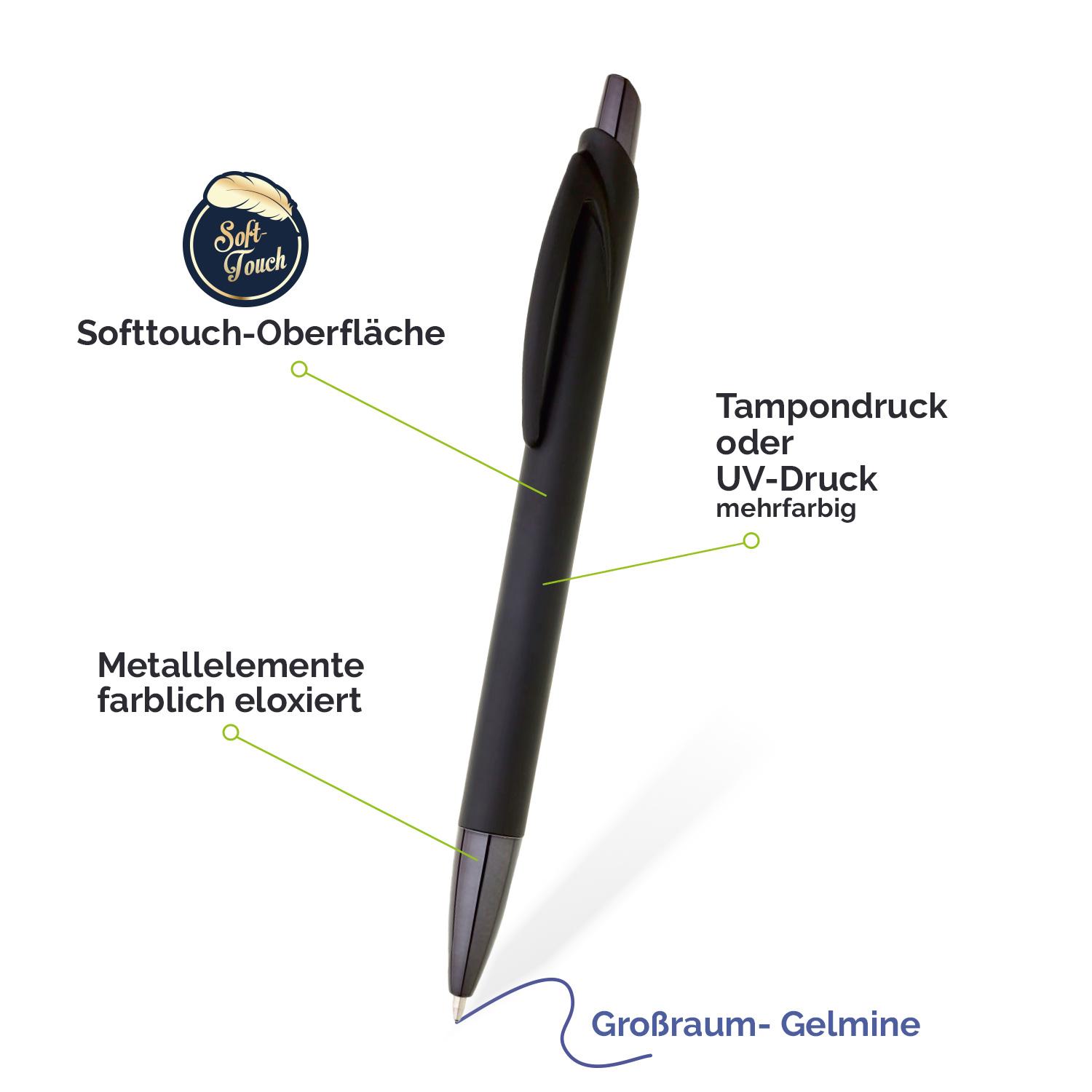 Kugelschreiber mit Gelmine und Softtouch-Oberfläche in Metallicfarben