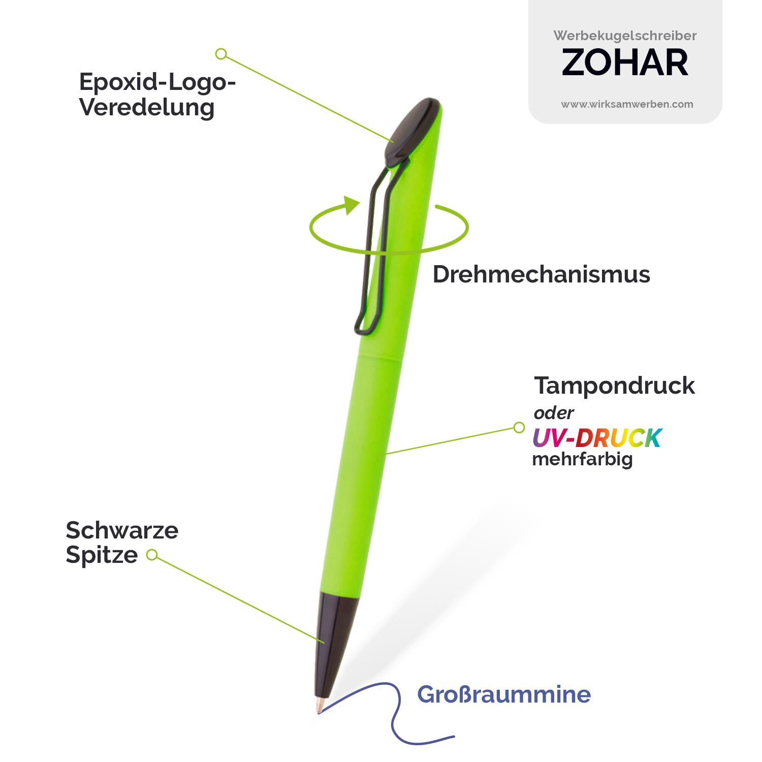 Kugelschreiber ZOHAR in Neonfarben mit Epoxid-Logo