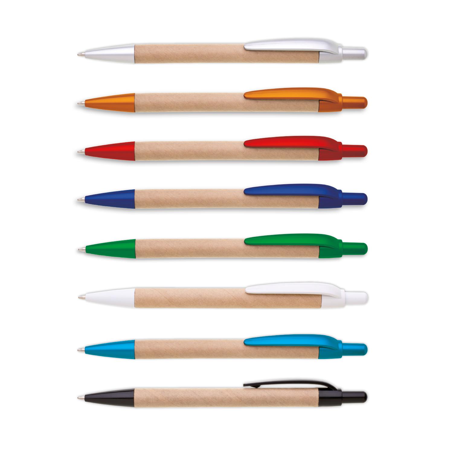 Kugelschreiber aus Pappe in verschiedenen Farben mit glänzenden Details