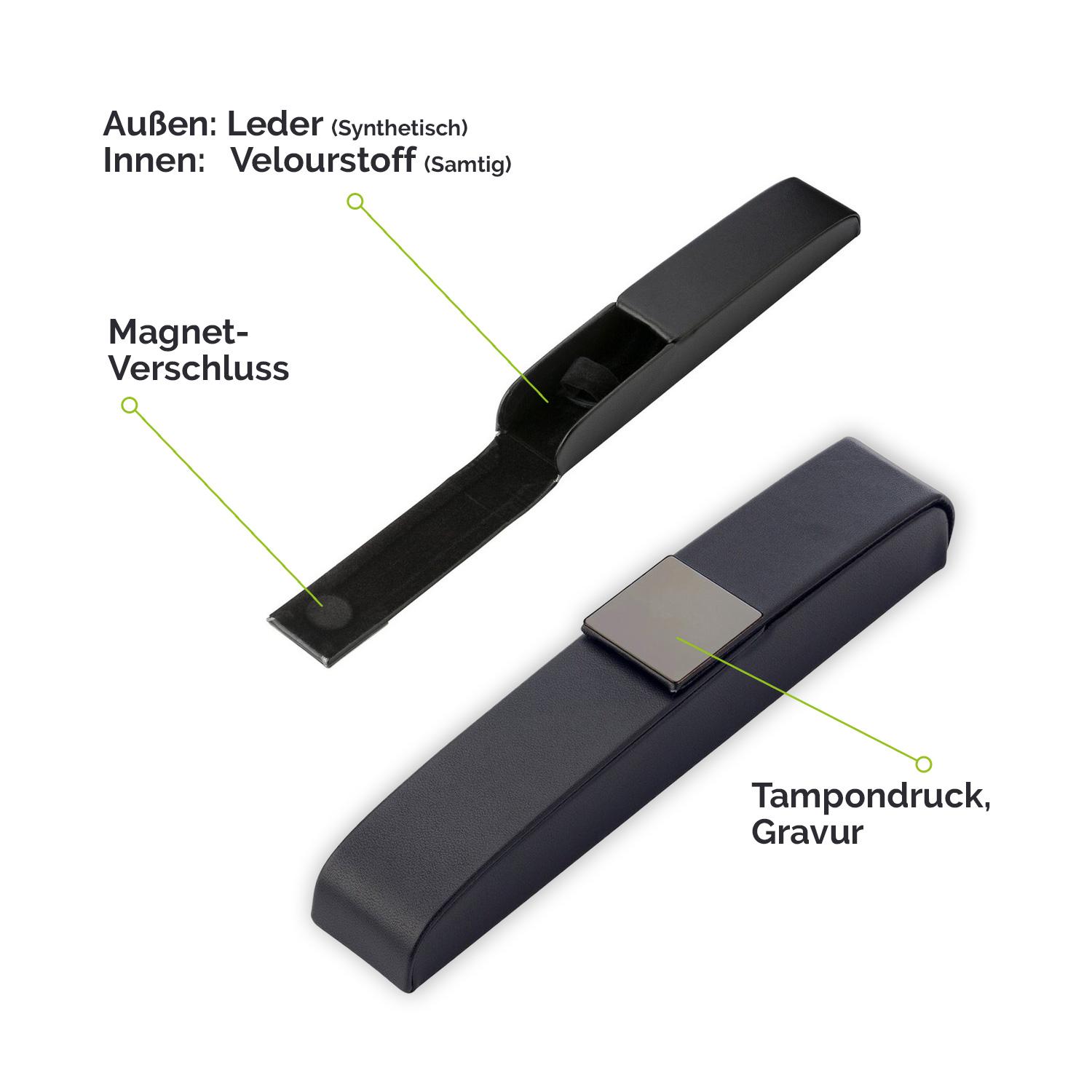 Schwarzes Leder-Etui für Kugelschreiber mit Magnetverschluss