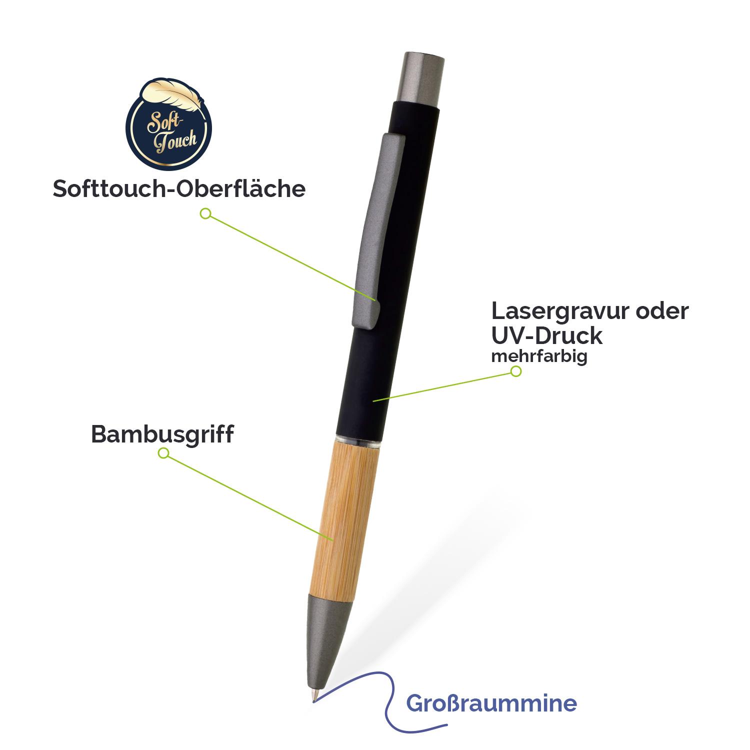 Metallkugelschreiber mit Bambusgriff und Softtouch
