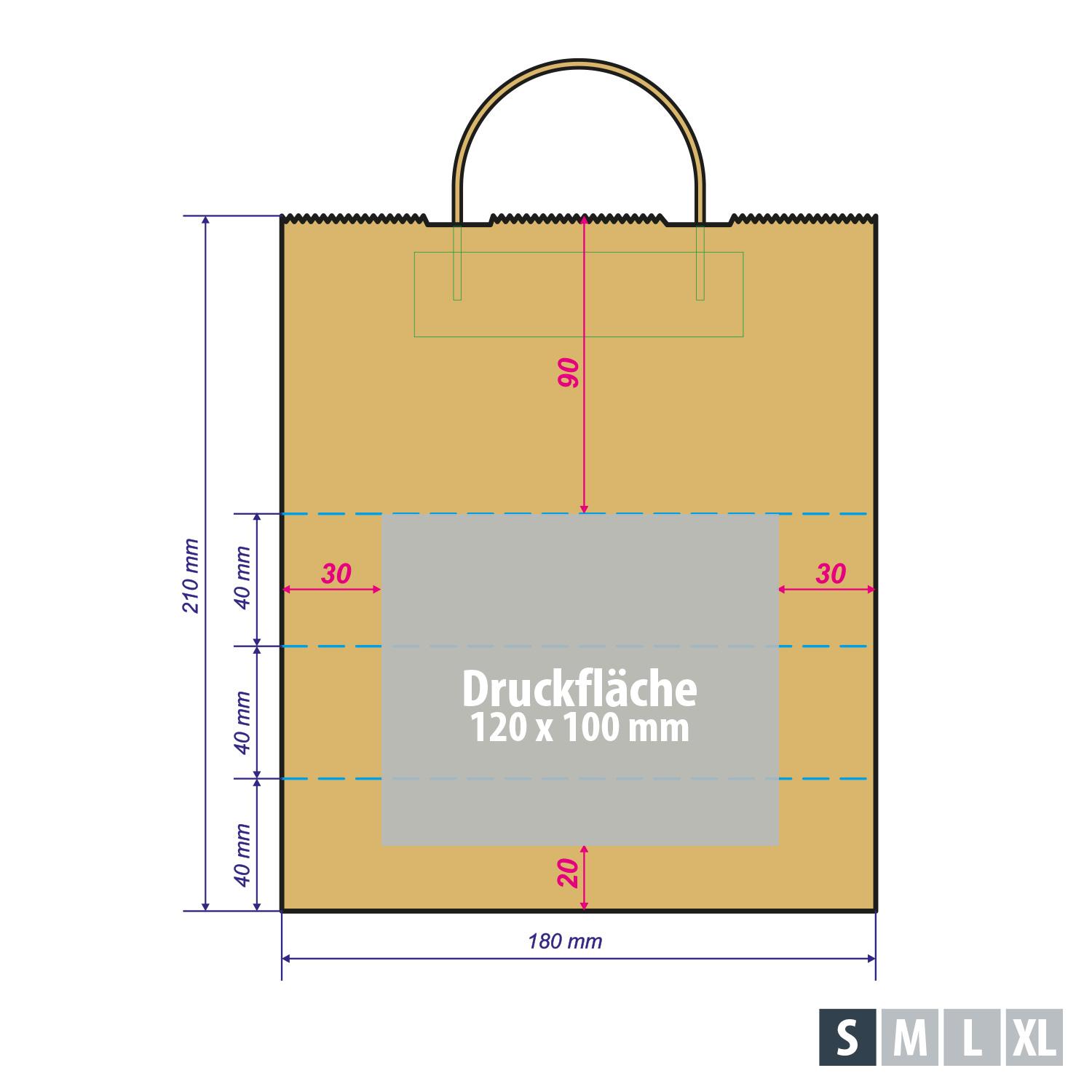 Druckfläche einer braunen Papiertüte