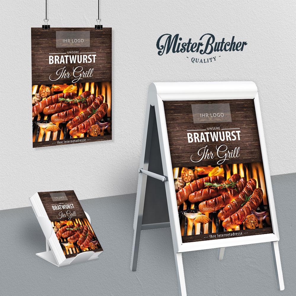 Werbeplakat Grill-Bratwürste – Ein Genuss auf dem Grill