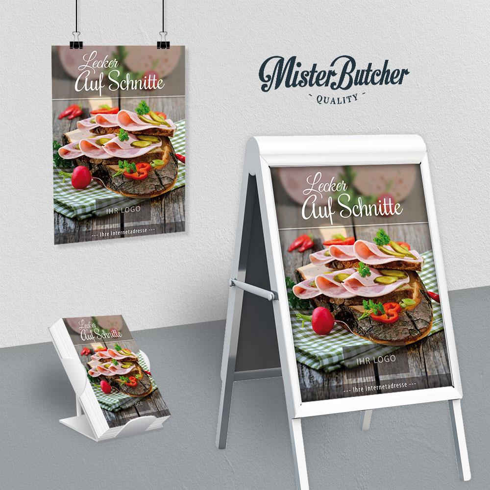 Werbeplakat Wurstaufschnitt für Metzgerei und Fleischerei