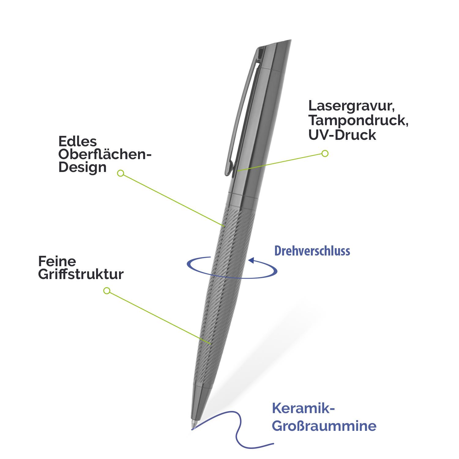 Premium Kugelschreiber mit strukturierter Metalloberfläche
