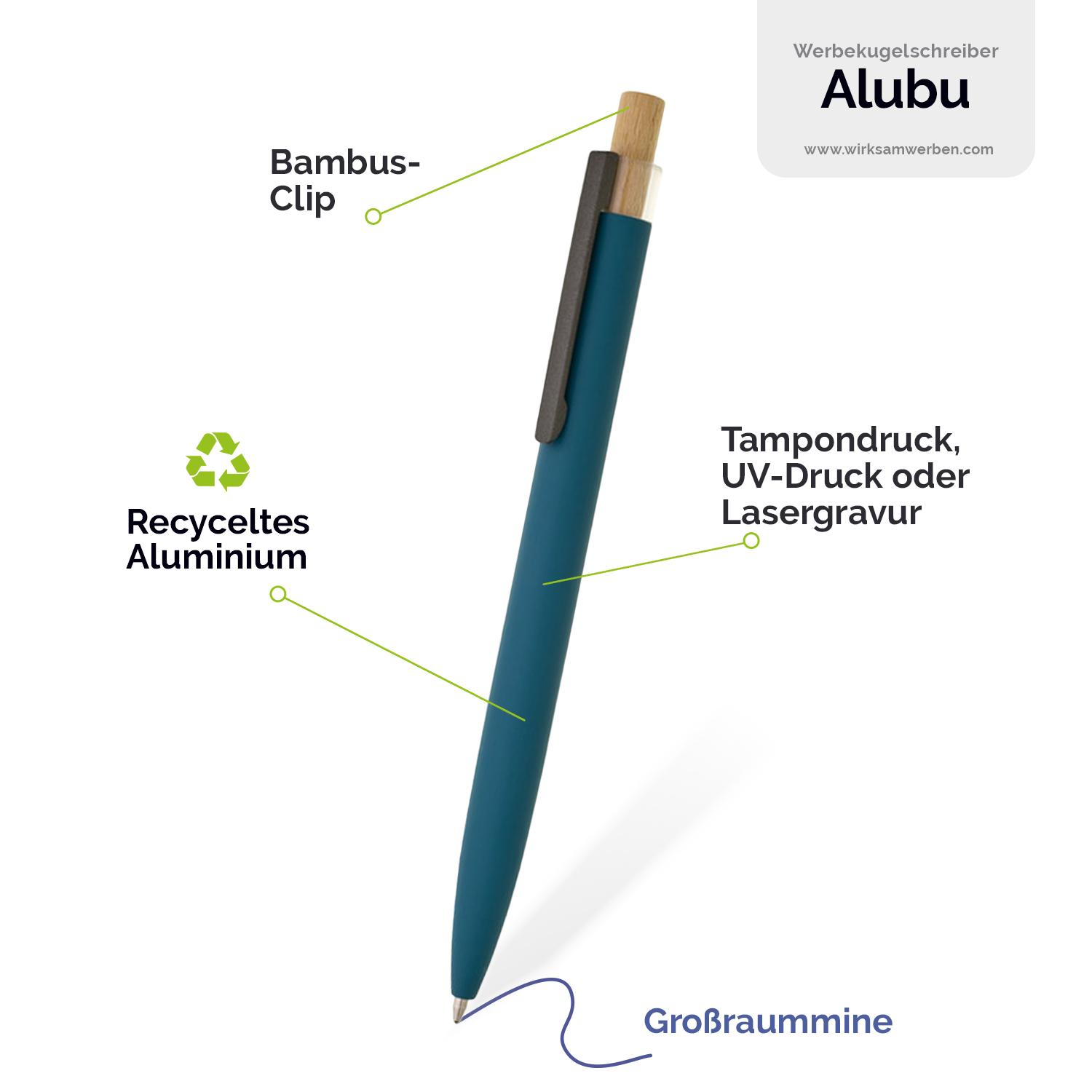 Recycling Kugelschreiber aus Metall mit Bambusdrücker
