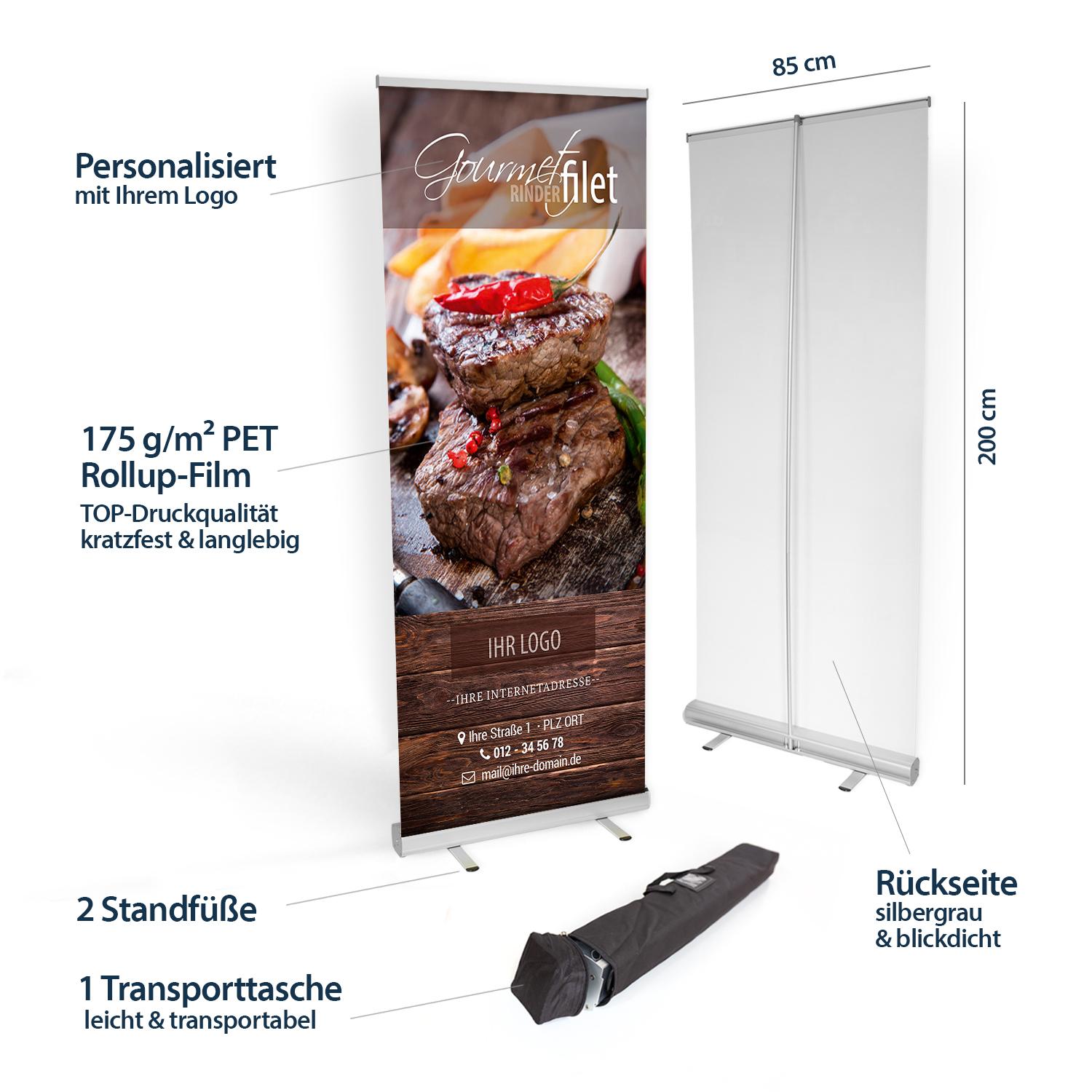 Roll-up Banner für Metzger und Fleischer mit Rinderfilet-Motiv – Gourmet Lendenbraten
