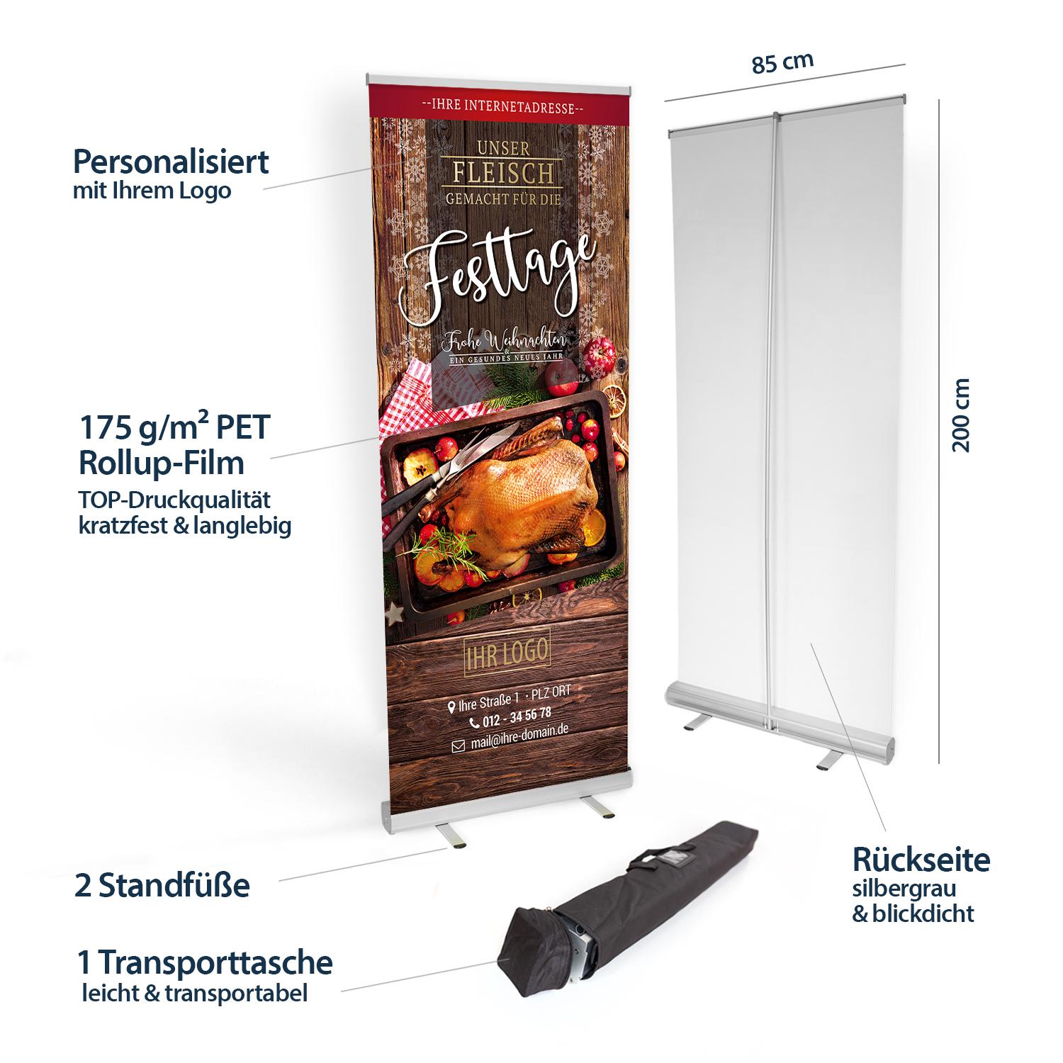 Roll-up Banner für Metzger und Fleischer mit Weihnachtsbraten-Motiv