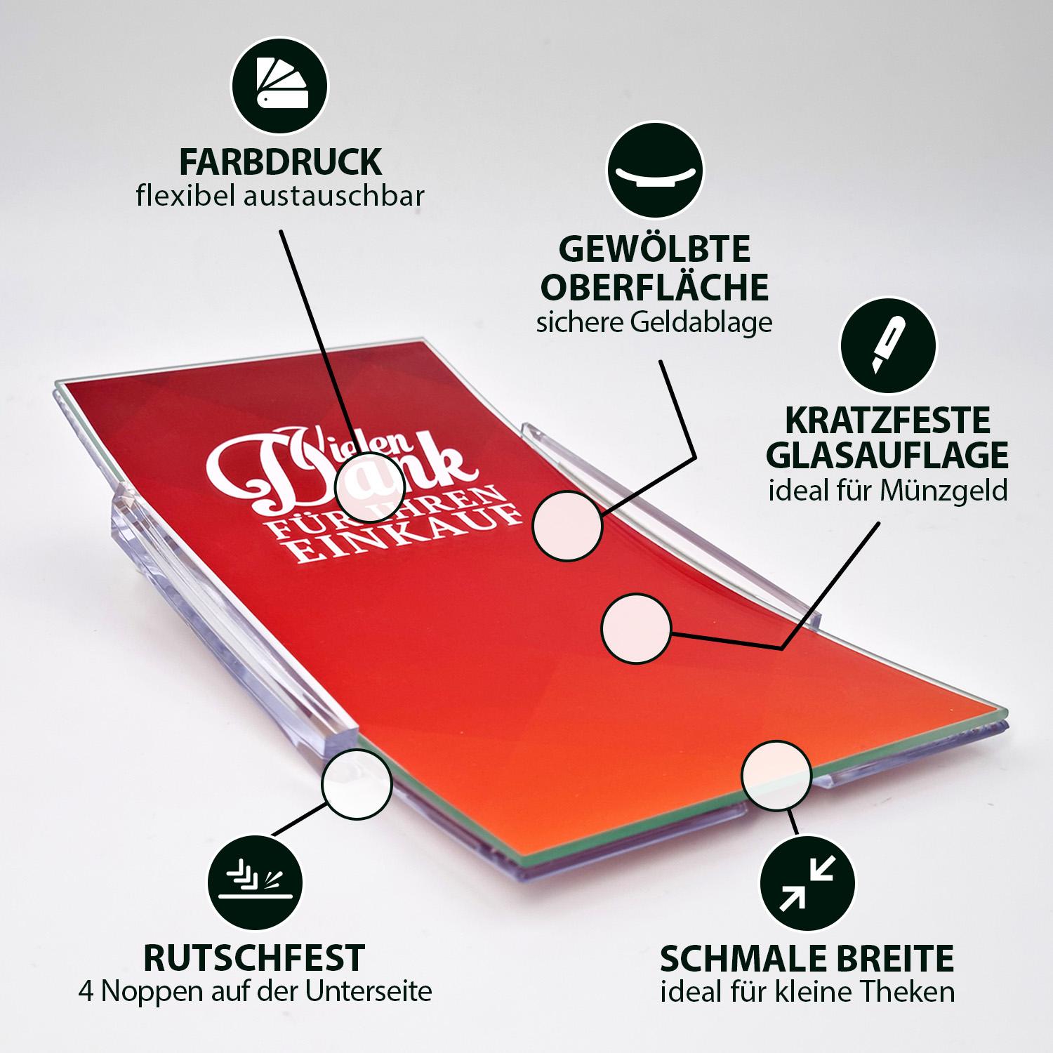 Produkteigenschaften von einem Zahlteller/ Kassierteller