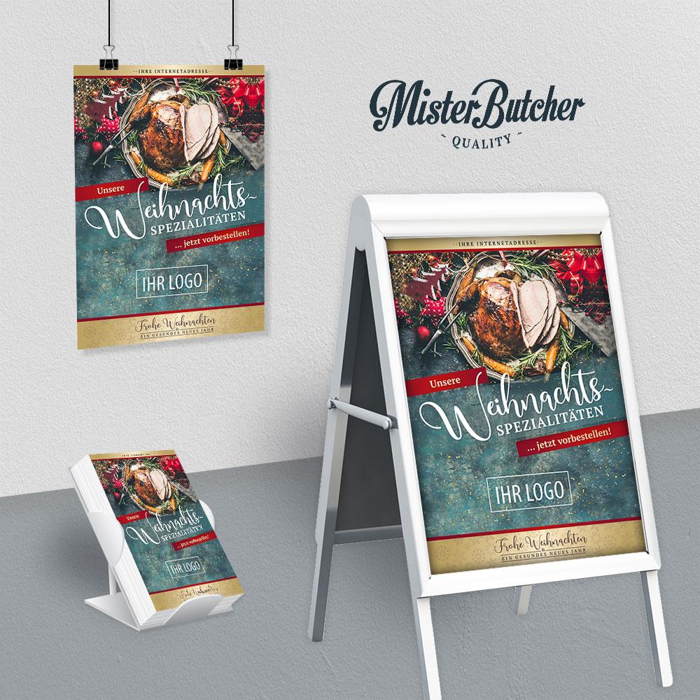 Werbeplakat Truthahn für Metzgerei und Fleischerei zu Weihnachten