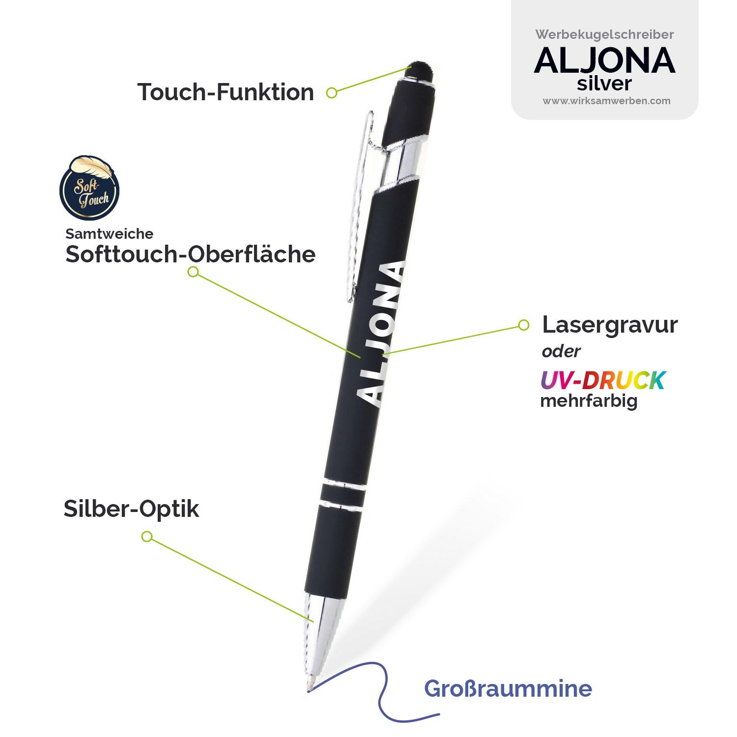 Werbekugelschreiber bestellen – ALJONA-Silber mit Gravur