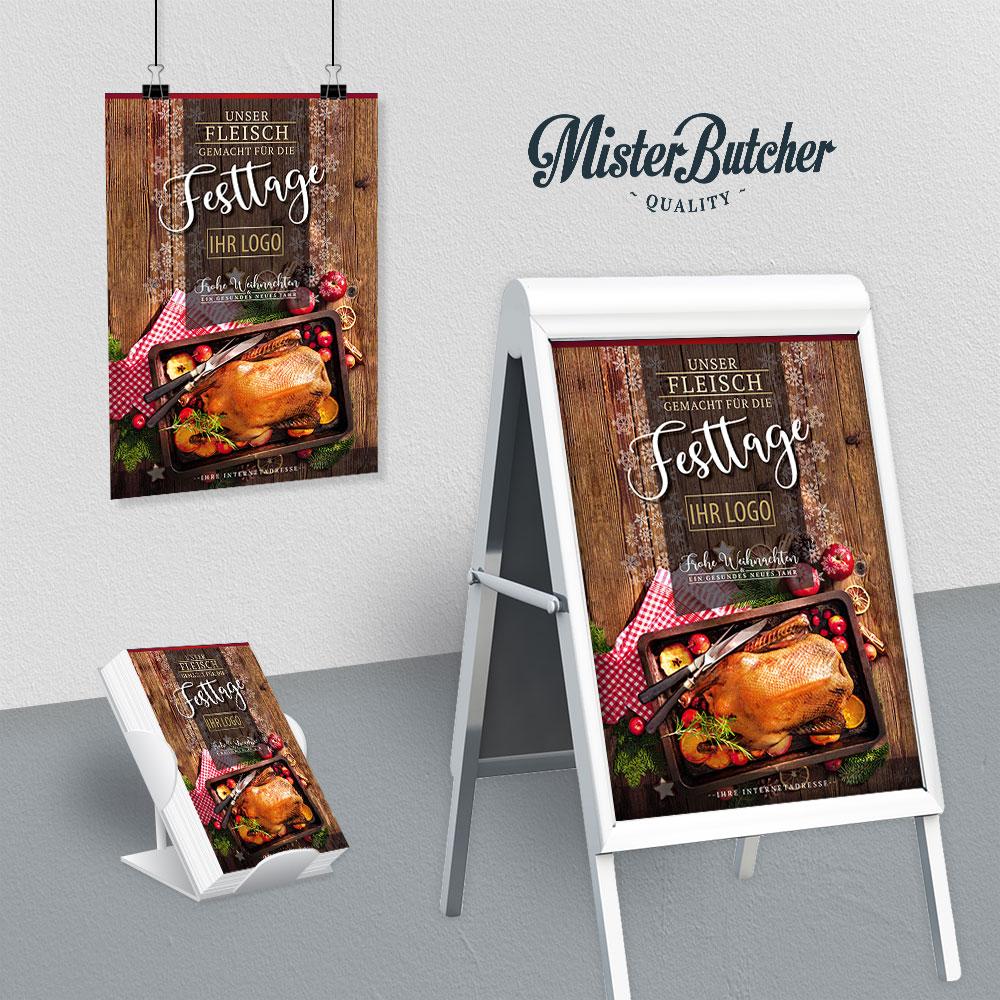 Werbeplakat Enten- und Gänsebraten für Metzgerei und Fleischerei zu Weihnachten
