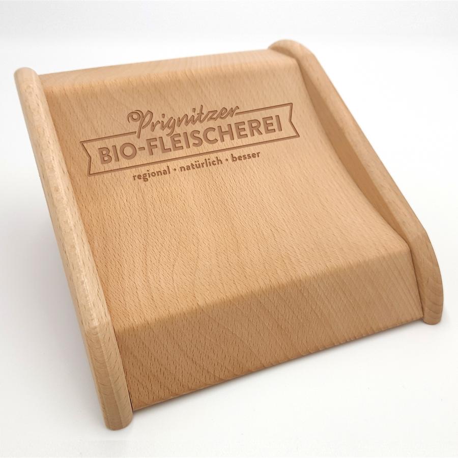  Zahlteller, Kassierteller aus Holz mit eigenem Logo / Marke