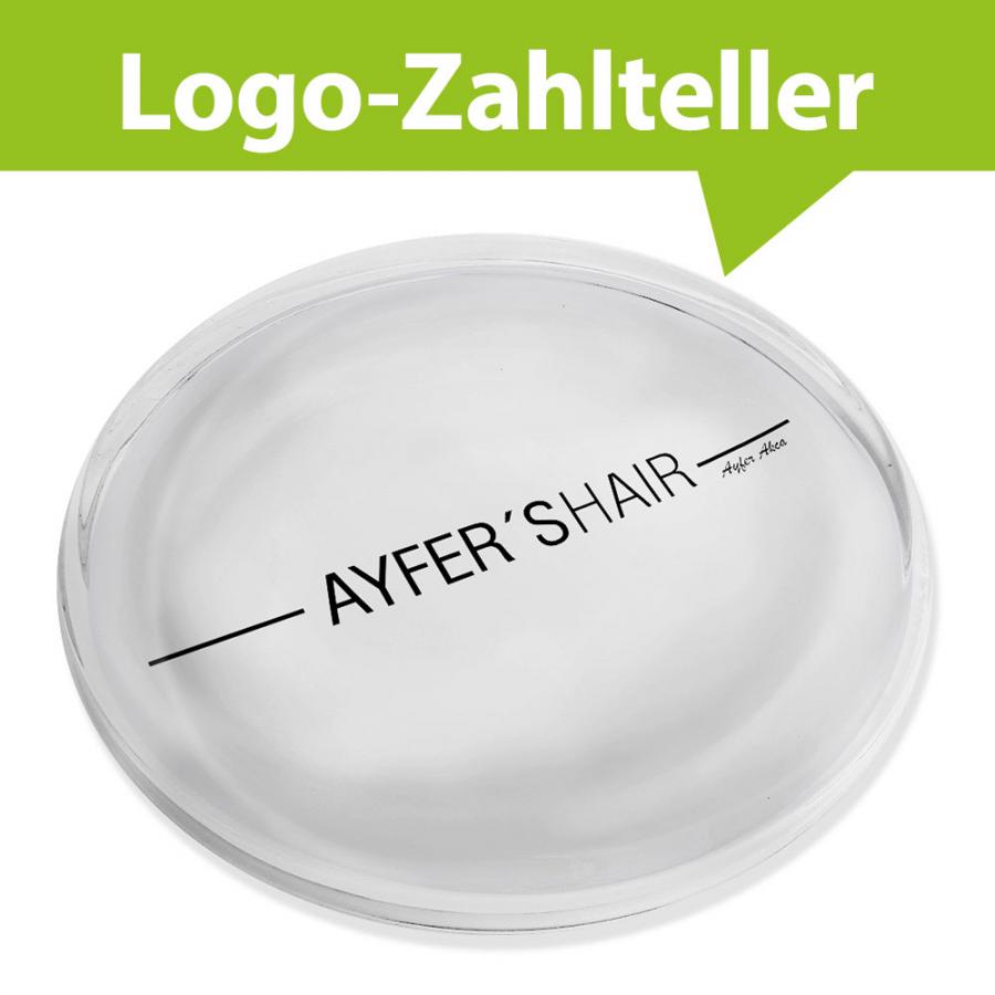 Edler Logozahlteller aus Glas fr Friseure