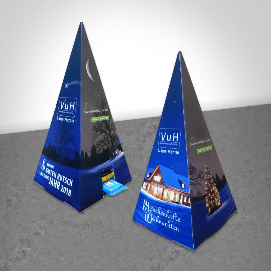 Weihnachtskalender in Pyramidenform mit 24 Schokoladentafeln