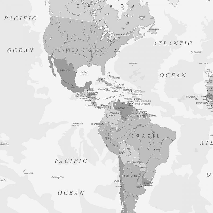 Ausschnitt einer Weltkarte, Nord- und Südamerika Fototapete