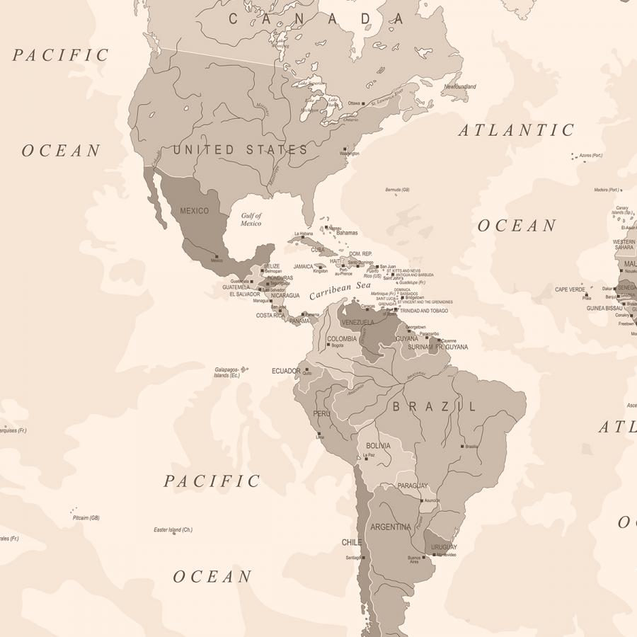 Ausschnitt einer Weltkarte, Nord- und Südamerika Fototapete