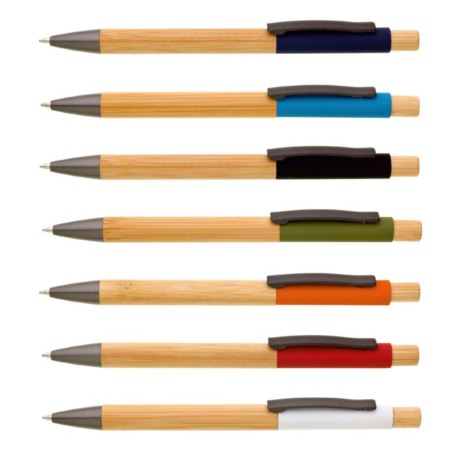 Bambus Werbekugelschreiber Softtouch – Farbvarianten mit farbiger Metallfläche