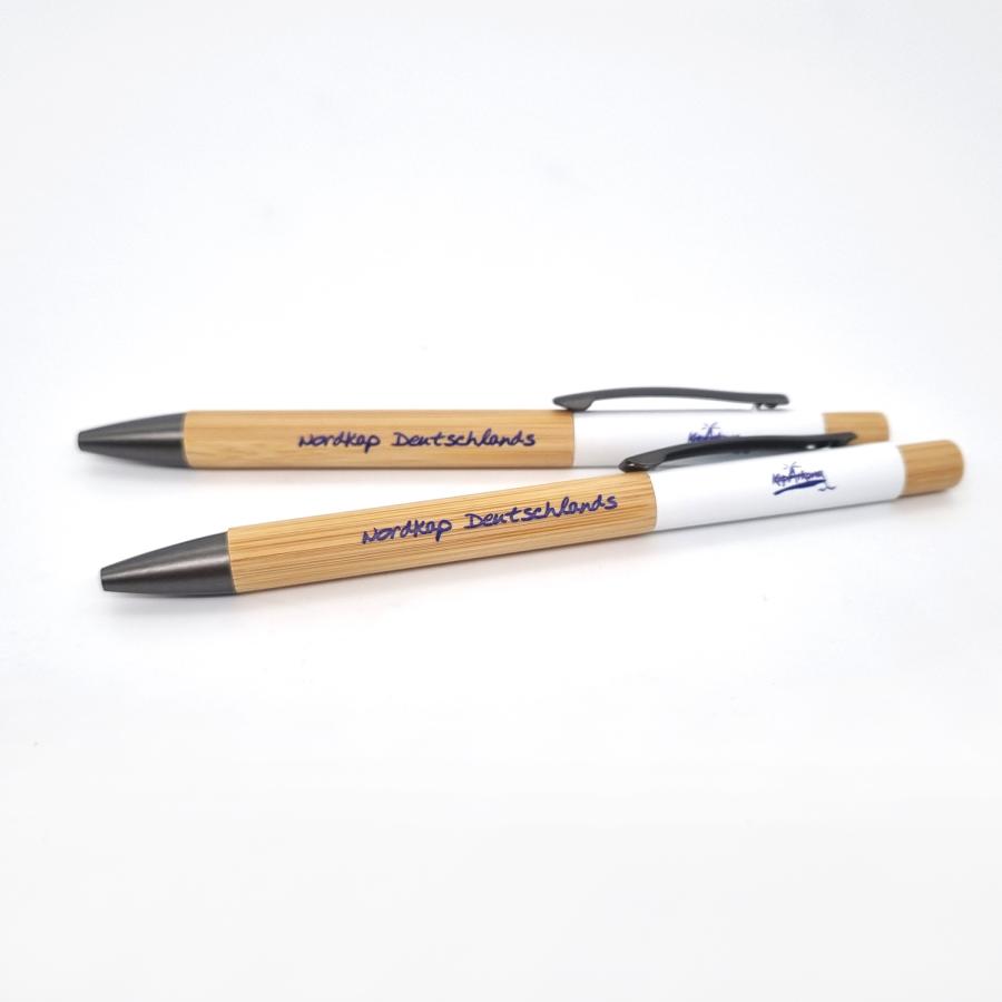 Bambus Werbekugelschreiber Softtouch mit kombinierter Veredelung: Druck auf Bambus und farbiger Metallfläche