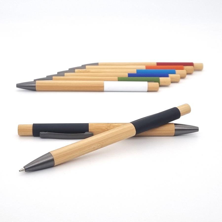 Bambus Werbekugelschreiber Softtouch mit farbigem Metallelement