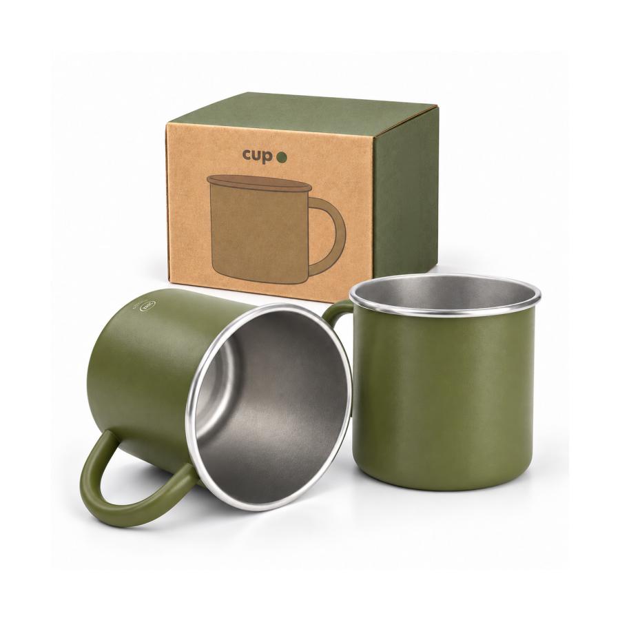 Grüne Blechtasse im Retro-Look aus recyceltem Edelstahl mit Öko-Design-Box
