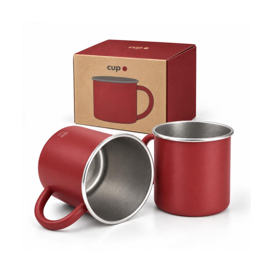 Rote Blechtasse im Retro-Look aus recyceltem Edelstahl mit Öko-Design-Box