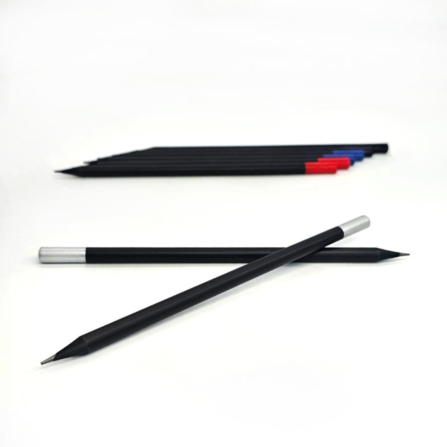Schwarzer Bleistift mit farbigem Kopf in Schwarz, Silber, Blau oder Rot