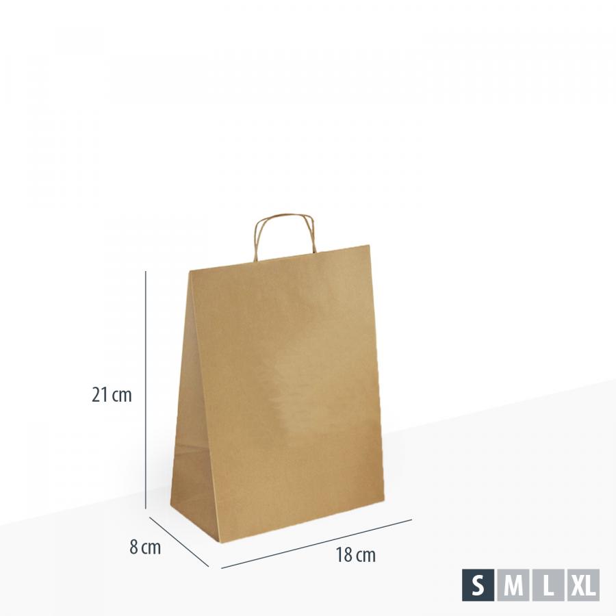 Unbedruckte braune Papiertüten mit Henkel, Maße 18x8x21 cm