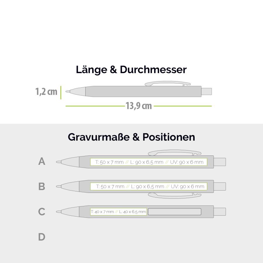 Eckiger Bambus-Kugelschreiber Druckpositionen