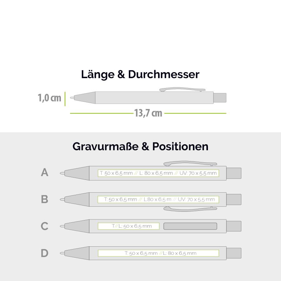 Gravurmaße und Druckpositionen beim Druckbleistift aus Bambus