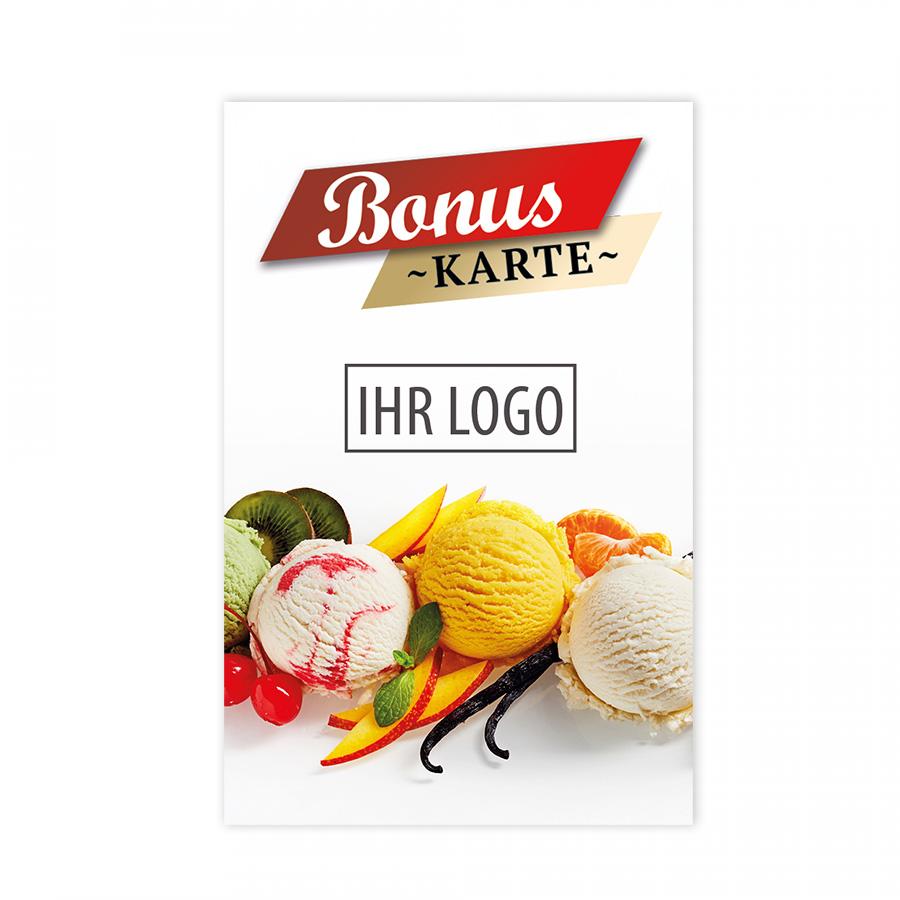 Eis Bonuskarte und Eis Kundenkarte – Vorderseite mit Logo und sommerlichem Design