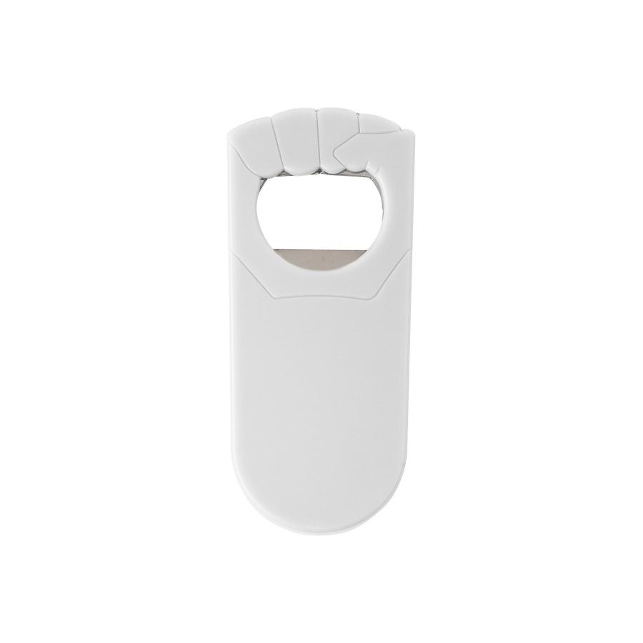 Weißer 2in1-Flaschenöffner mit Verschlussfunktion – ideal als Werbegeschenk