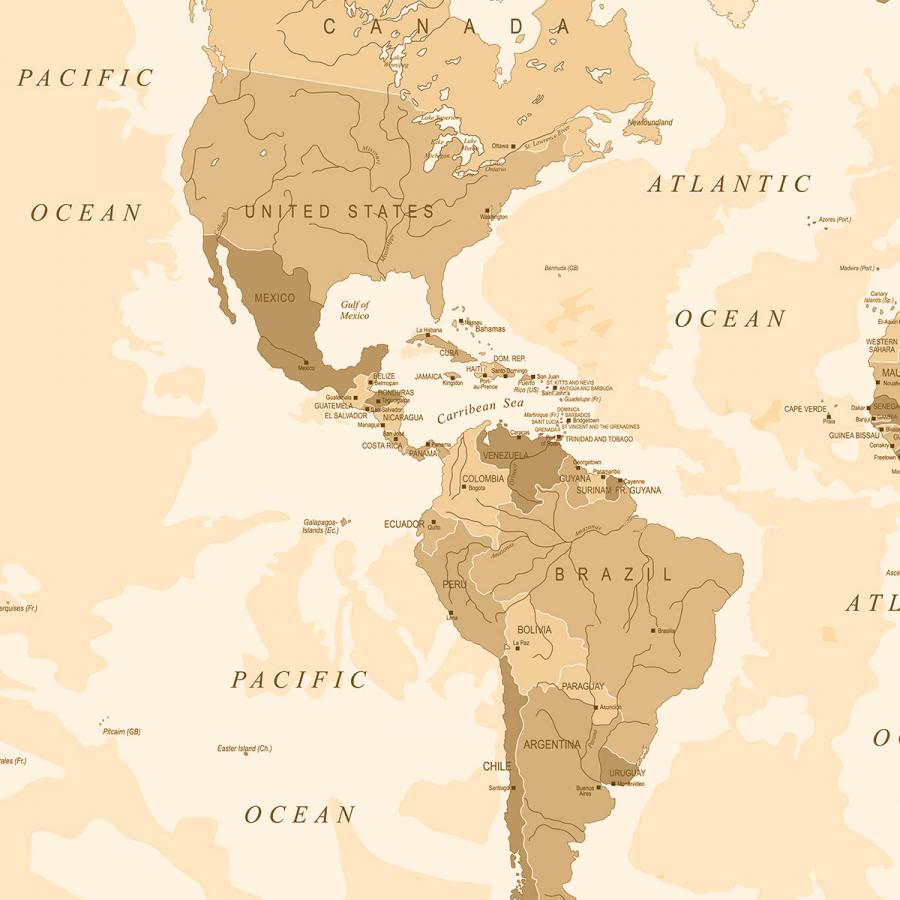 Ausschnitt einer Weltkarte, Nord- und Südamerika Fototapete