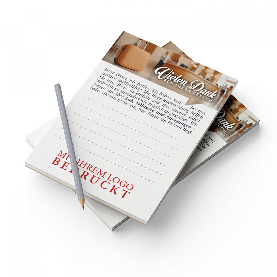 Gästefragebogen Hotel Bewertungsbogen Vorlage A6 mit individuellem Logodruck