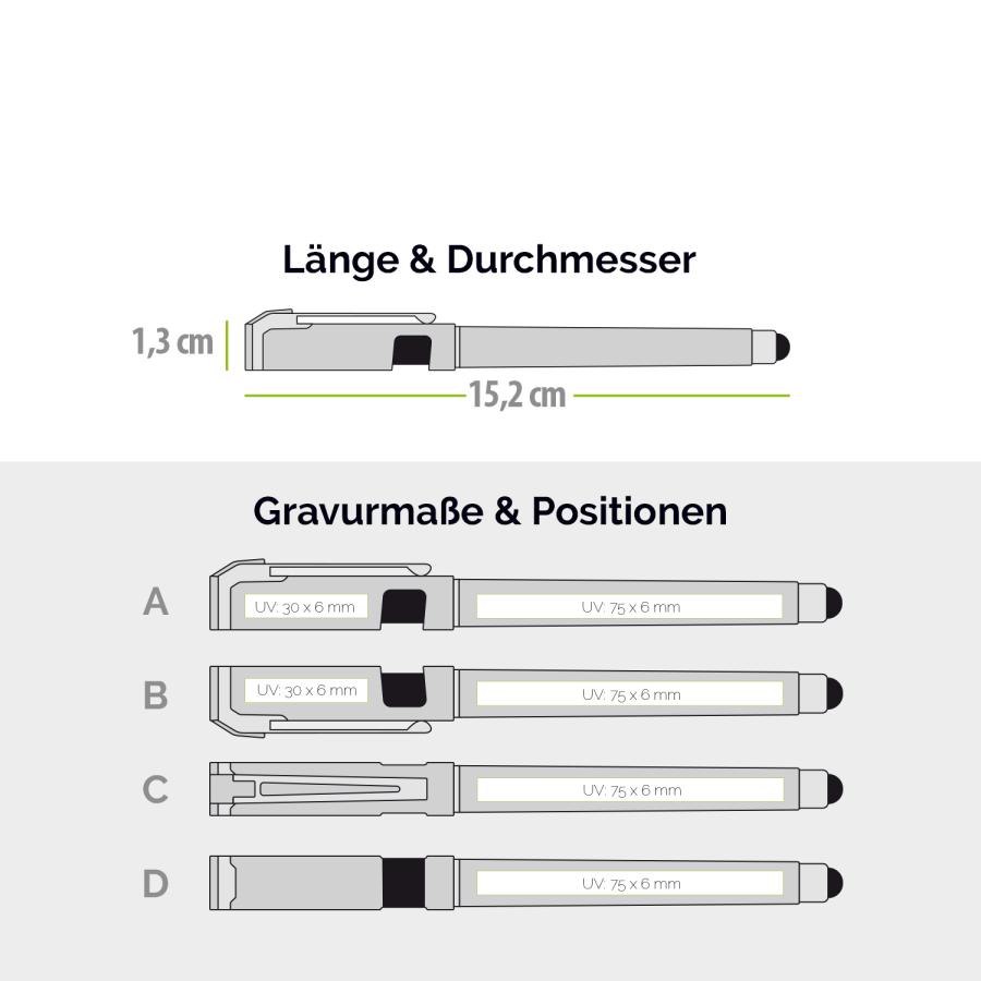 UV-Druckpositionen für Gelschreiber mit Roségold-Elementen