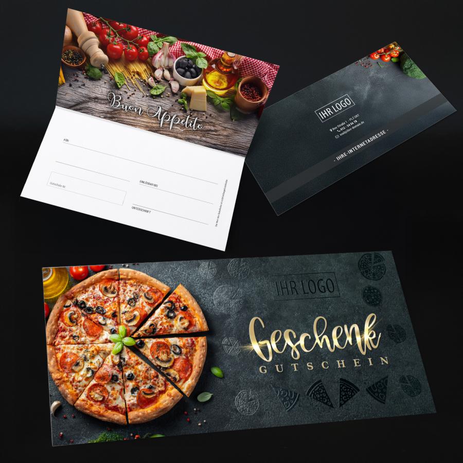 Gutschein-Set DIN lang für italienisches Restaurant: Außen, Innen und Rückseite