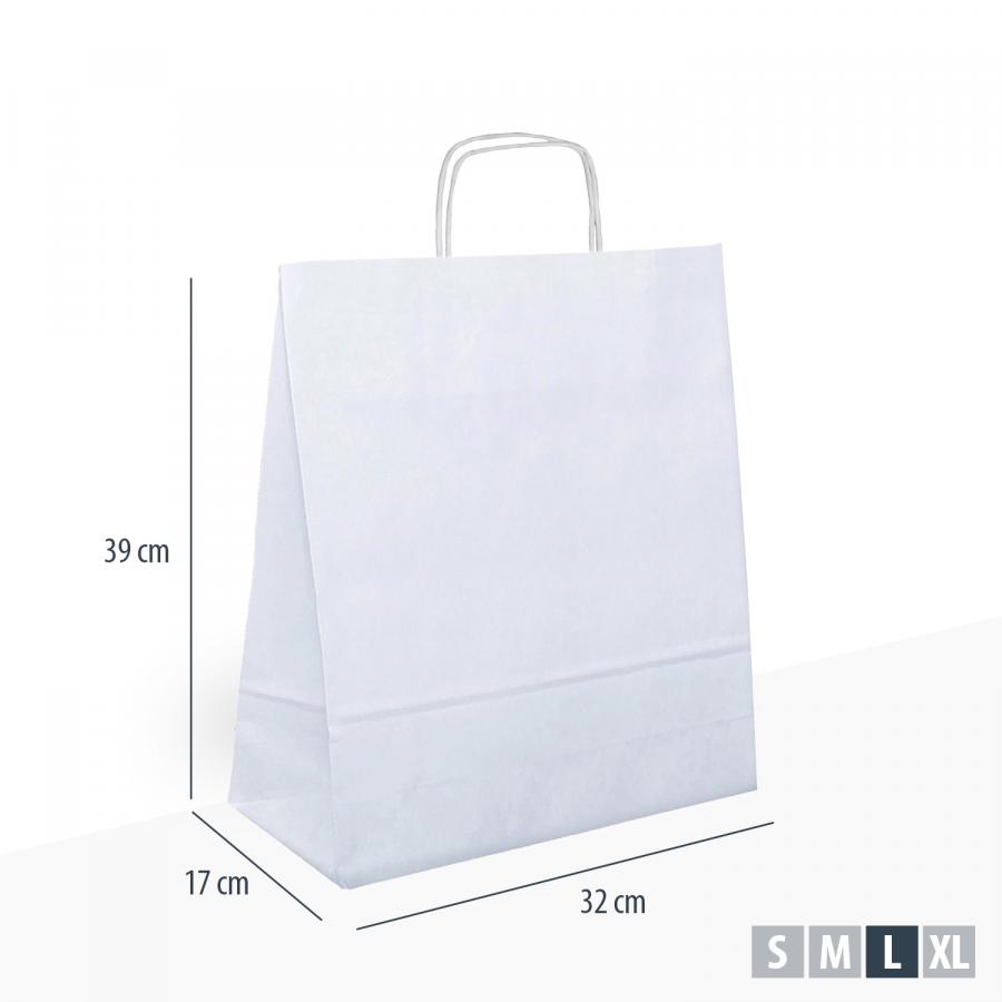 Geschenktüten weiß mit Kordelgriff, 21 Liter Volumen, Maße 32x17x?39 cm